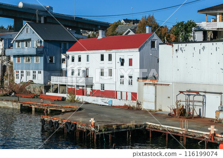 Kristiansund toiwn seaside view with old wooden barns 116199074