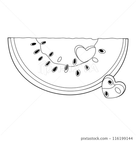 Watermelon slice with heart-shaped hole line art coloring page Watermelon slice with heart-shaped hole line art coloring page 116199144