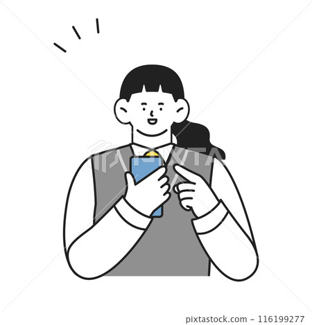 Female student in uniform using a smartphone Positive facial expression illustration Female student in uniform using a smartphone Positive facial expression illustration 116199277