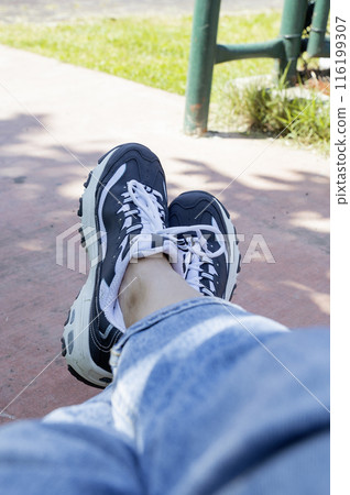 Close-up of woman legs crossed 116199307