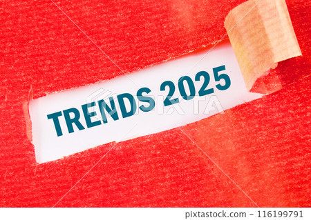 2025 business marketing trends and planning change concept. TRENDS 2025 on a white background under torn paper 116199791