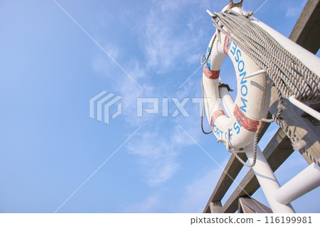 Lifebuoy and blue sky Lifebuoy and blue sky 116199981
