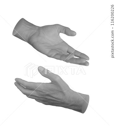 Palm reaching out, outstretched for taking, giving something from both sides, hand sign isolated on Palm reaching out, outstretched for taking, giving something from both sides, hand sign isolated on 116200226