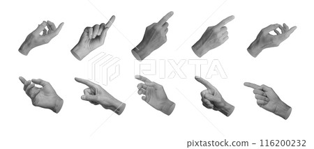Index finger pointer pointing, indicating, showing from different angles, set, hand sign isolated on 116200232