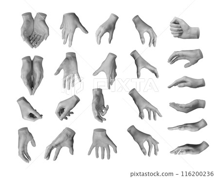 Grabbing, gripping, holding, taking and grasping palms and fingers gestures set, hand sign isolated 116200236