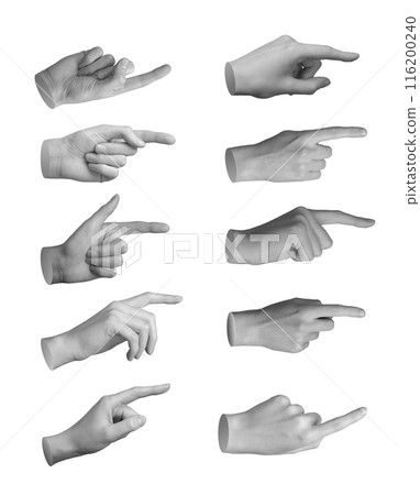 Pointers, pointing index fingers set, gesturing aside, showing something, advertising, hand sign Pointers, pointing index fingers set, gesturing aside, showing something, advertising, hand sign 116200240