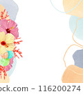 Abstract tropical beach frame made of watercolor spots. Coral, ice cream, hibiscus on isolated white background 116200274
