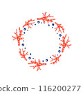 Watercolor round frame with place for text. Coral on isolated white background 116200277