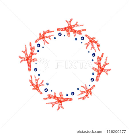 Watercolor round frame with place for text. Coral on isolated white background 116200277