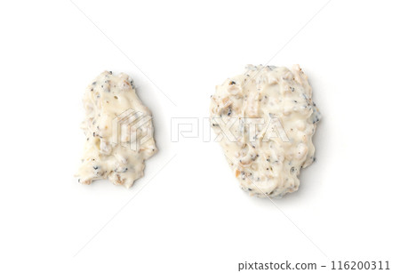 Creamy truffle sauce smear isolated, tuber melanosporum mushroom pasta, truffle cheese sauce 116200311