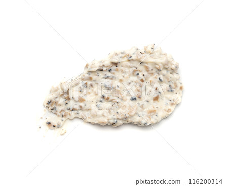 Creamy truffle sauce smear isolated, tuber melanosporum mushroom pasta, truffle cheese sauce 116200314