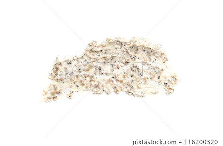 Creamy truffle sauce smear isolated, tuber melanosporum mushroom pasta, truffle cheese sauce 116200320