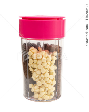 Chocolate Sprinkle Packaging Box Isolated, Candy Sprinkles Flakes, Sweet Flakes Glaze Decoration Chocolate Sprinkle Packaging Box Isolated, Candy Sprinkles Flakes, Sweet Flakes Glaze Decoration 116200325