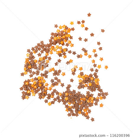 Cookie Stars Sprinkle Isolated, Sugar Star Pile, Candy Flakes, Sweet Brown Sprinkles Decoration Cookie Stars Sprinkle Isolated, Sugar Star Pile, Candy Flakes, Sweet Brown Sprinkles Decoration 116200396