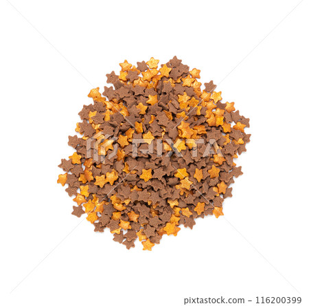 Cookie Stars Sprinkle Isolated, Sugar Star Pile, Candy Flakes, Sweet Brown Sprinkles Decoration Cookie Stars Sprinkle Isolated, Sugar Star Pile, Candy Flakes, Sweet Brown Sprinkles Decoration 116200399