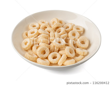 Cereal Rings Isolated, Breakfast Rice Loops, Corn Cereals Snack 116200412
