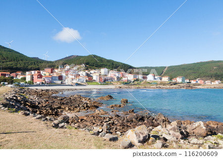 Camelle town view from the beach, Galicia, Spain 116200609