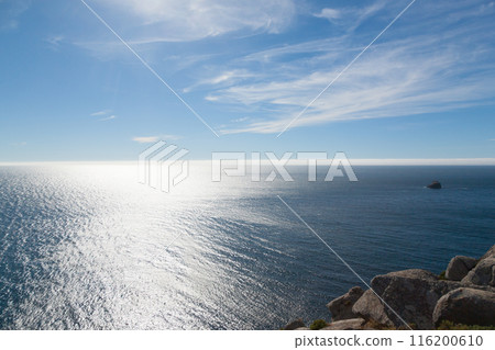 Cape Finisterre shoreline landscape, Galicia, Spain 116200610
