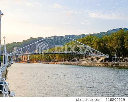 Zubizuri footbridge across Nervion river, Bilbao, Spain Zubizuri footbridge across Nervion river, Bilbao, Spain 116200629