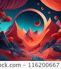 Fantasy landscape with mountains and red planet 116200667