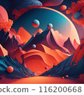 Fantasy landscape with mountains and red planet 116200668