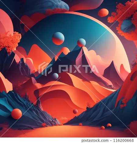Fantasy landscape with mountains and red planet Fantasy landscape with mountains and red planet 116200668