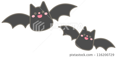 Kid hand drawn cute and colorful happy halloween elements 2 flying bats 116200729