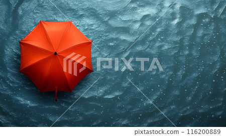 Red umbrella in the middle of the water. Copy space 116200889