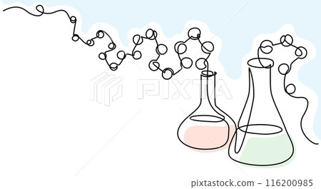 Chemistry retorts equipment with molecules concept. Chemistry retorts equipment with molecules concept. 116200985