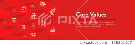 Core Values Web Header Banner with Integrity Mission and Vision Icons Core Values Web Header Banner with Integrity Mission and Vision Icons 116201167