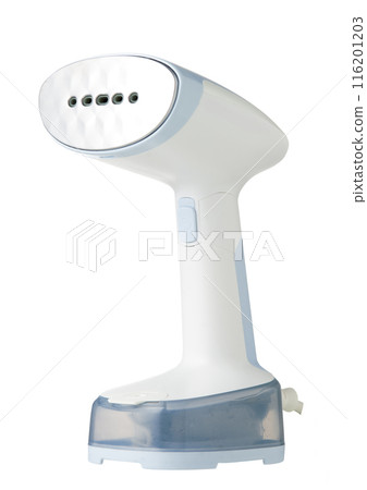 Steam iron isolated on a white background. Manual steaming of laundry Steam iron isolated on a white background. Manual steaming of laundry 116201203