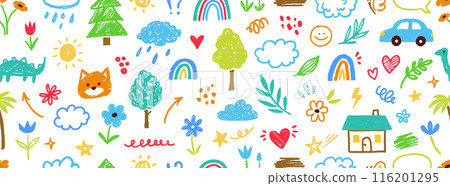 Cute kid flower, child element seamless pattern. Hand drawn doodle sketch children cute vector school chalk background. Kids doodle crayon style line flower, cloud doodle pattern. Vector Cute kid flower, child element seamless pattern. Hand drawn doodle sketch children cute vector school chalk background. Kids doodle crayon style line flower, cloud doodle pattern. Vector 116201295