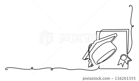 Graduation cap and certificate. Education concept. Continuous one line 116201355