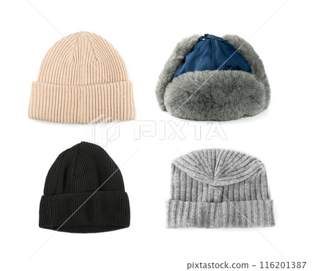 Winter Hat Isolated, Knitted Cap, Black Winter Hat on White Background 116201387