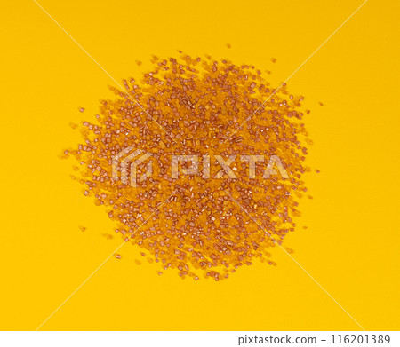 Sugar Sprinkles Pile, Golden Candy Sprinkles, Sweet Brown Flakes Glaze Decoration, Multicolored Crystals 116201389