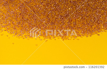 Sugar Sprinkles Pile, Golden Candy Sprinkles, Sweet Brown Flakes Glaze Decoration, Multicolored Crystals Sugar Sprinkles Pile, Golden Candy Sprinkles, Sweet Brown Flakes Glaze Decoration, Multicolored Crystals 116201392