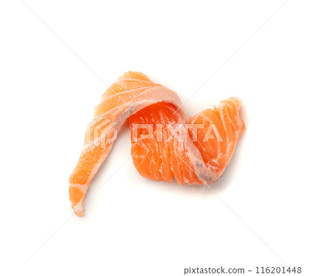 Fresh Salmon Fillet Slice Isolated, Raw Norwegian Red Fish, Trout Meat Piece on White 116201448