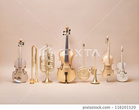 musical instruments on beige background 116201520