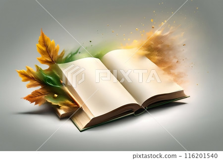 book with blank pages, autumn leaves, empty space for text 116201540