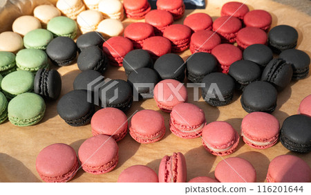 Macarons, also known as macarons, macaroons. Color round French dessert cookie, almond meringue 116201644