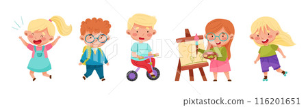 Cute Kids Engaged in Recreation Activity Have Fun Vector Set Cute Kids Engaged in Recreation Activity Have Fun Vector Set 116201651