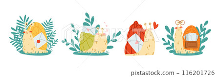 Cute Snail Character with Coiled Shell Carrying Envelope on Its Back Vector Set Cute Snail Character with Coiled Shell Carrying Envelope on Its Back Vector Set 116201726