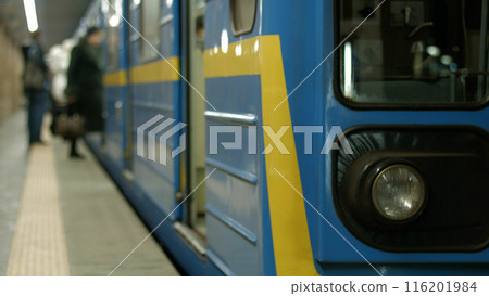 Dispatch of the train at the metro station. Convenient public transport for a big city. Dispatch of the train at the metro station. Convenient public transport for a big city. 116201984