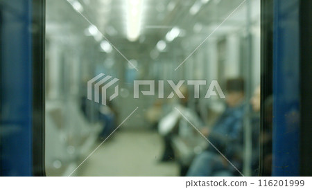 Underground carriage. People go home in the subway. Railway. 116201999