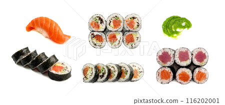 Futomaki Philadelphia Sushi Rolls Top View Isolated 116202001