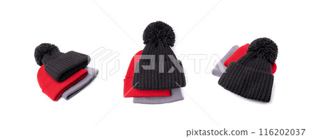 Winter Hat Isolated, Knitted Cap, Beige Winter Hat on White Background Winter Hat Isolated, Knitted Cap, Beige Winter Hat on White Background 116202037