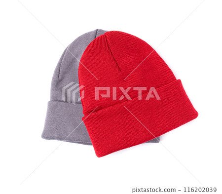 Winter Hat Isolated, Knitted Cap, Beige Winter Hat on White Background 116202039