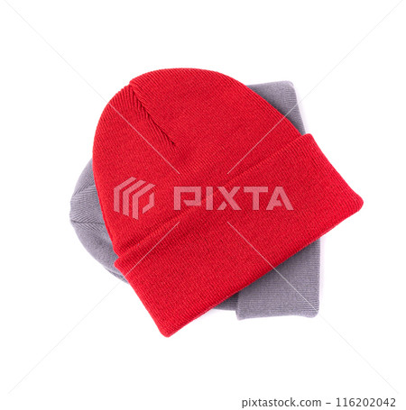 Winter Hat Isolated, Knitted Cap, Beige Winter Hat on White Background 116202042