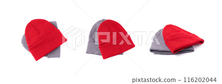 Winter Hat Isolated, Knitted Cap, Beige Winter Hat on White Background 116202044