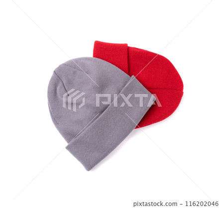Winter Hat Isolated, Knitted Cap, Beige Winter Hat on White Background 116202046